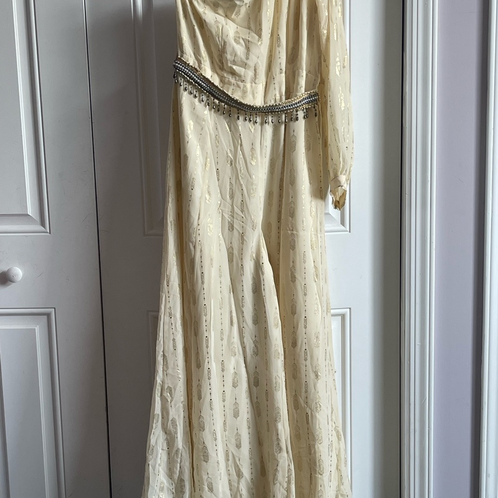 Elegant Cream Gown with Beaded Waist